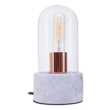 Orsina Lamonte Bell Table Lamp – Grey Marble Base & Glass Cloche