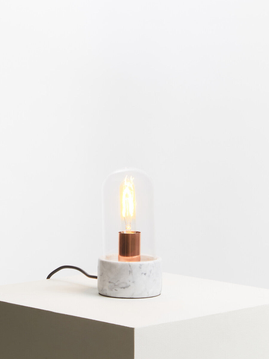 Orsina Lamonte Bell Table Lamp – Grey Marble Base & Glass Cloche