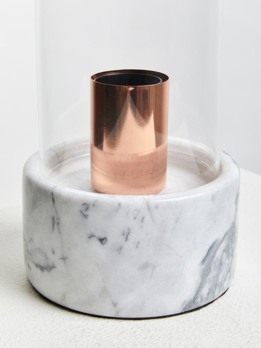 Orsina Lamonte Bell Table Lamp – Grey Marble Base & Glass Cloche