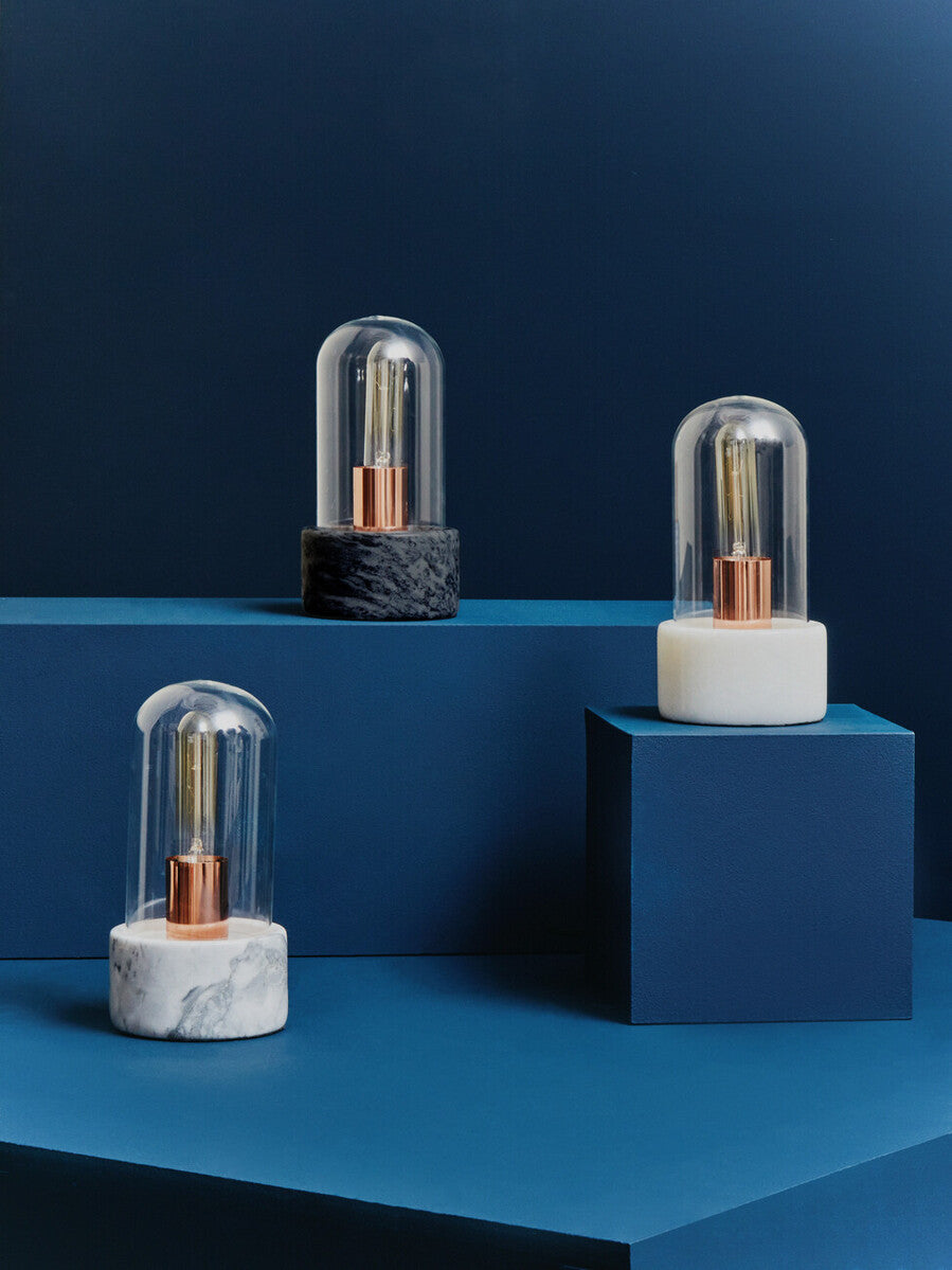 Orsina Lamonte Bell Table Lamp – Grey Marble Base & Glass Cloche
