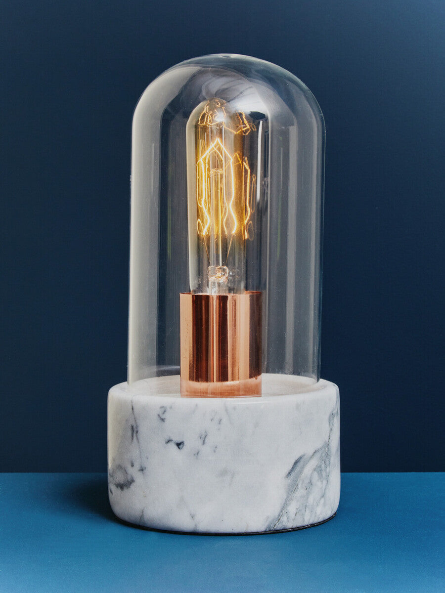 Orsina Lamonte Bell Table Lamp – Grey Marble Base & Glass Cloche