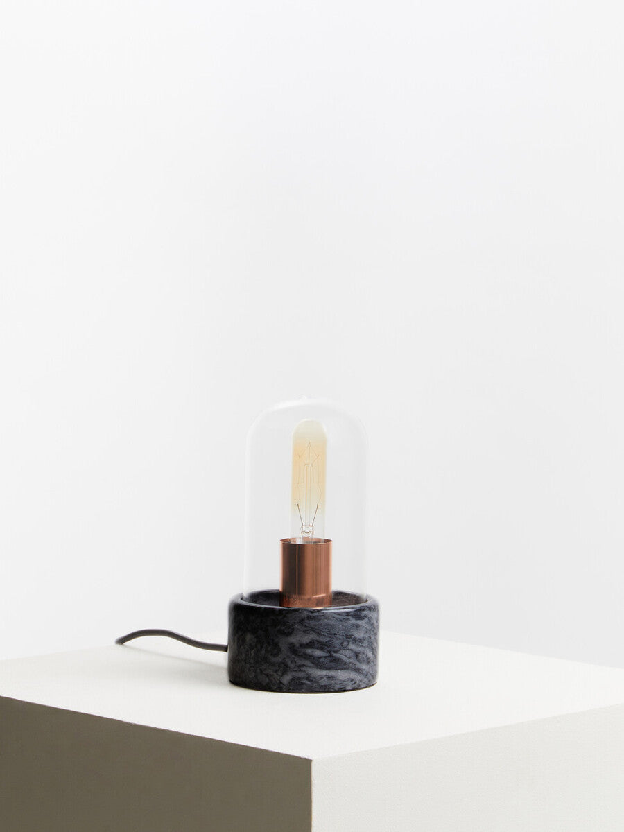 Orsina Lamonte Bell Table Lamp | Black Marble Base & Glass Cloche