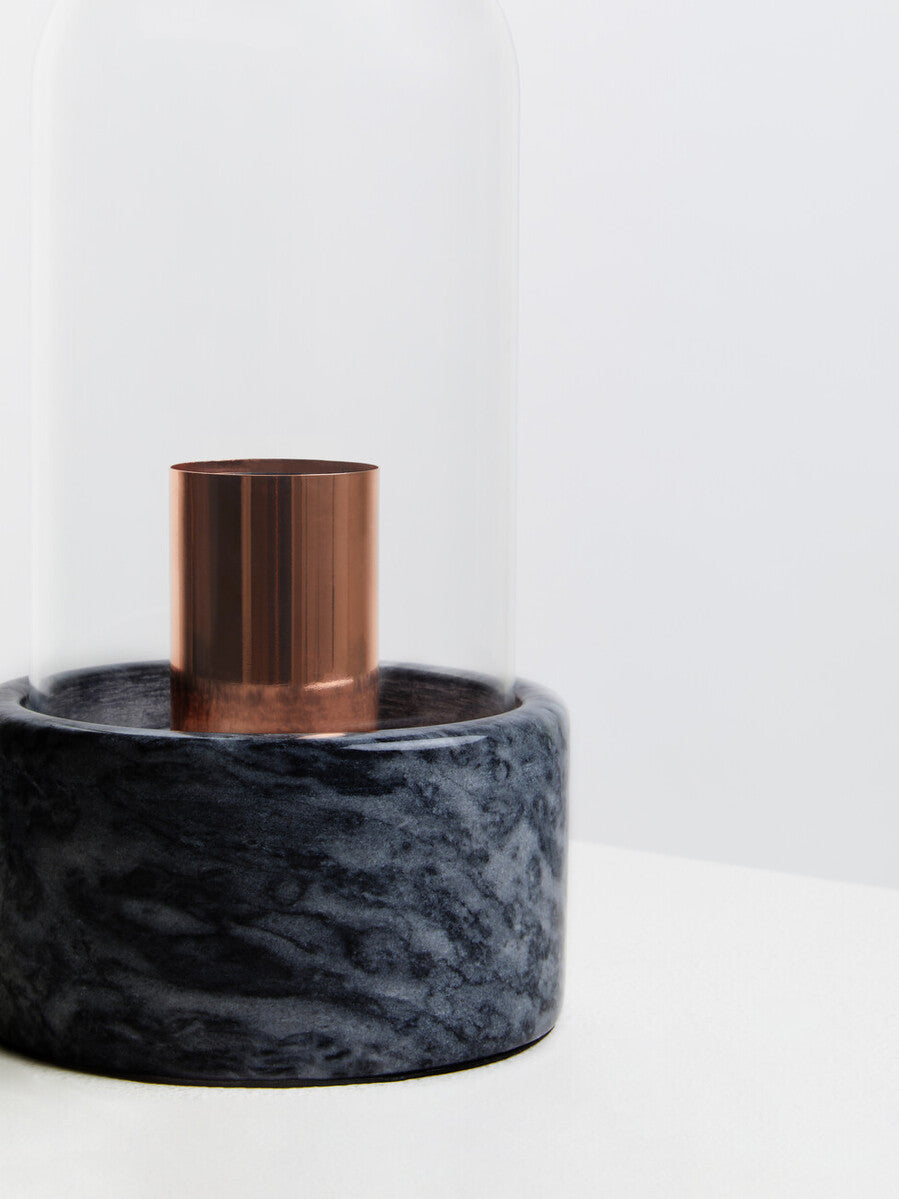 Orsina Lamonte Bell Table Lamp | Black Marble Base & Glass Cloche