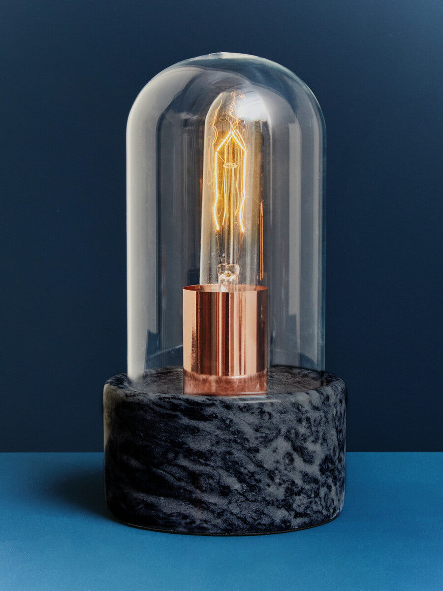 Orsina Lamonte Bell Table Lamp | Black Marble Base & Glass Cloche