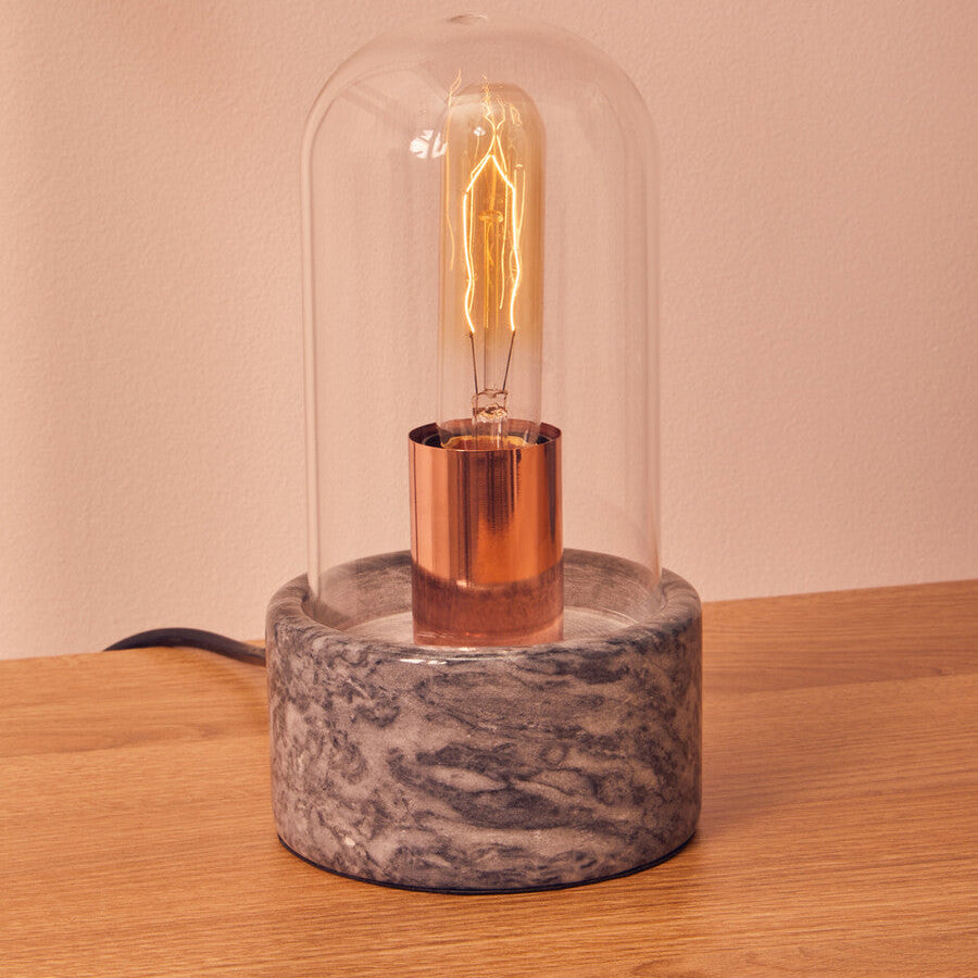 Orsina Lamonte Bell Table Lamp | Black Marble Base & Glass Cloche