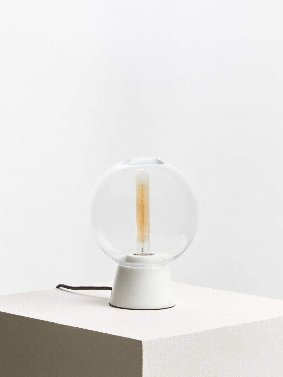 Orsina Lamonte Globe Table Lamp | White Marble Base & Clear Glass