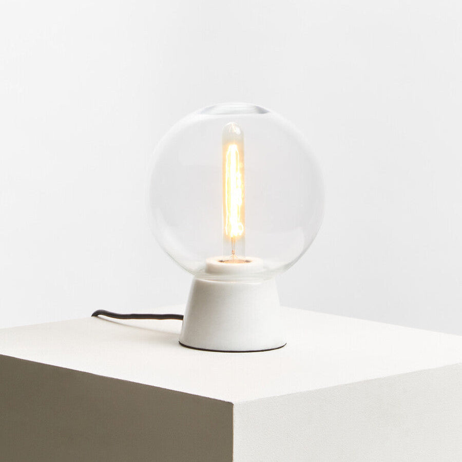 Orsina Lamonte Globe Table Lamp | White Marble Base & Clear Glass