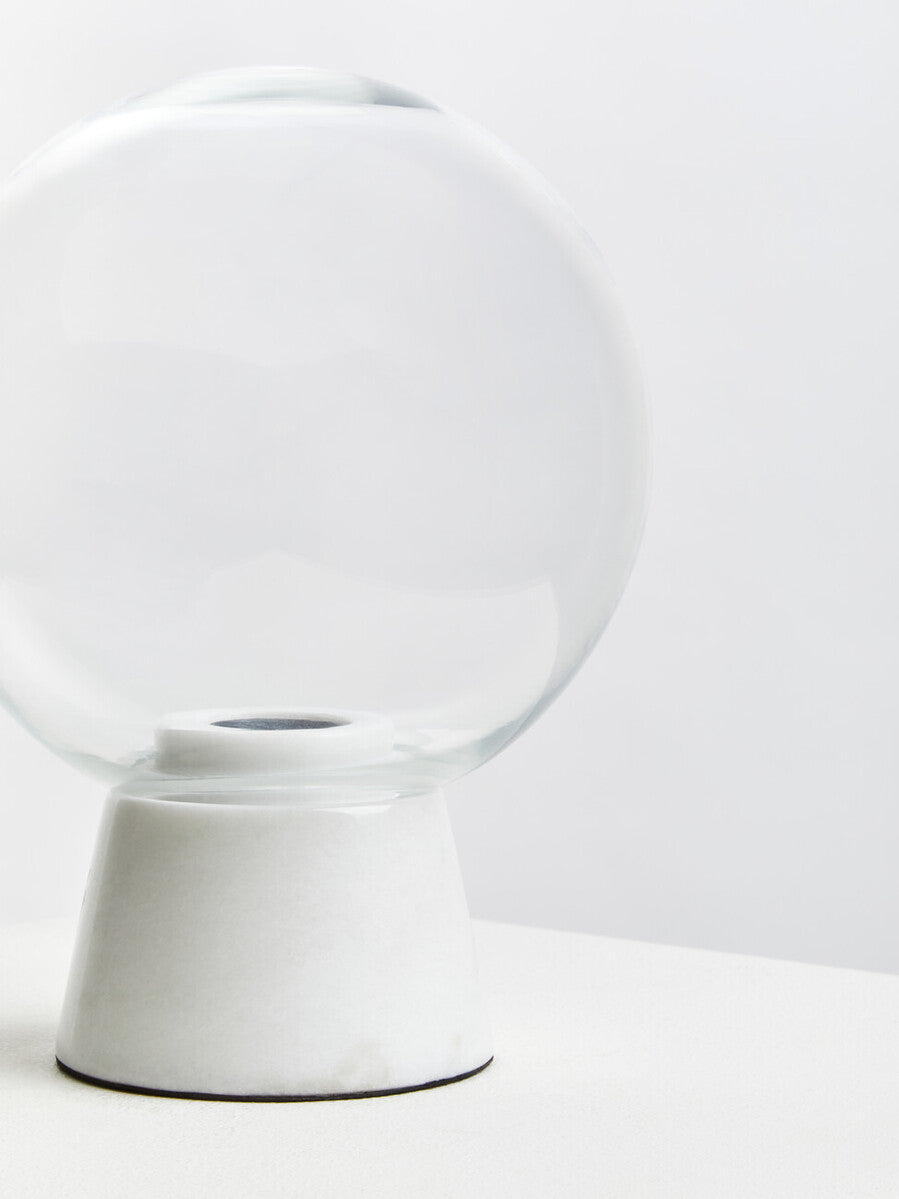 Orsina Lamonte Globe Table Lamp | White Marble Base & Clear Glass