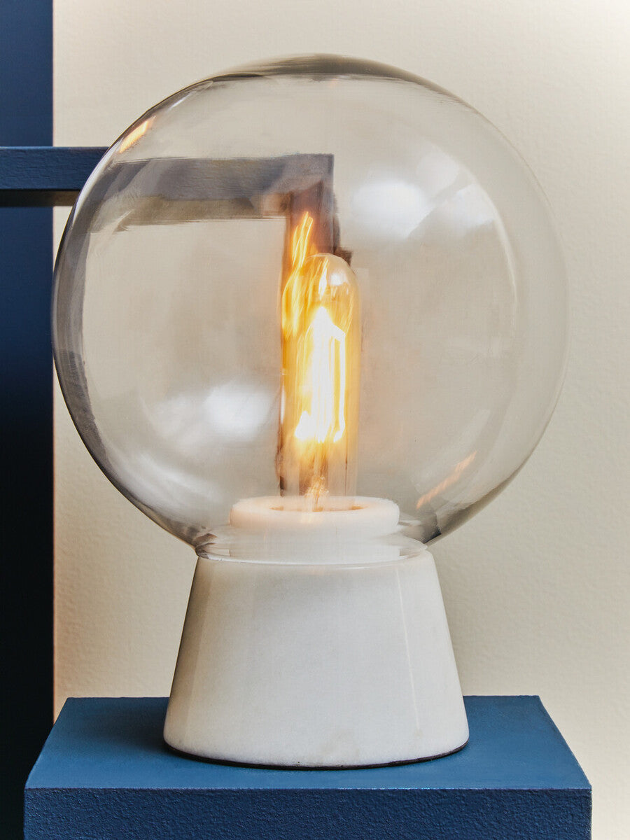 Orsina Lamonte Globe Table Lamp | White Marble Base & Clear Glass