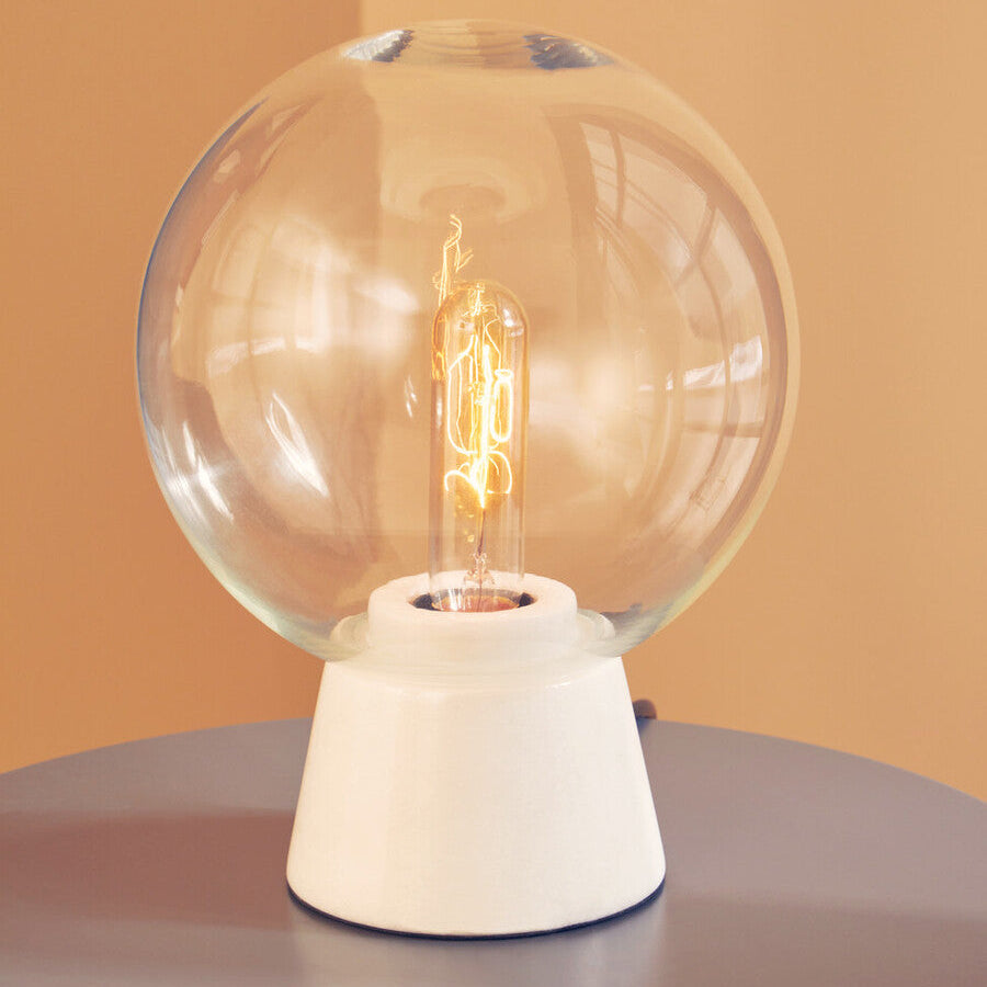 Orsina Lamonte Globe Table Lamp | White Marble Base & Clear Glass