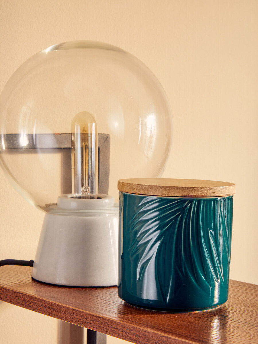 Orsina Lamonte Globe Table Lamp | White Marble Base & Clear Glass