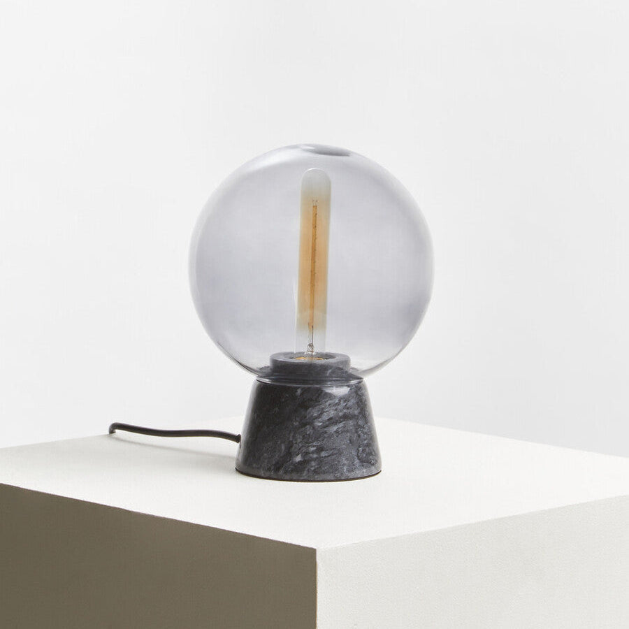 Orsina Lamonte Globe Lamp – Modern Glass & Black Marble Table Light