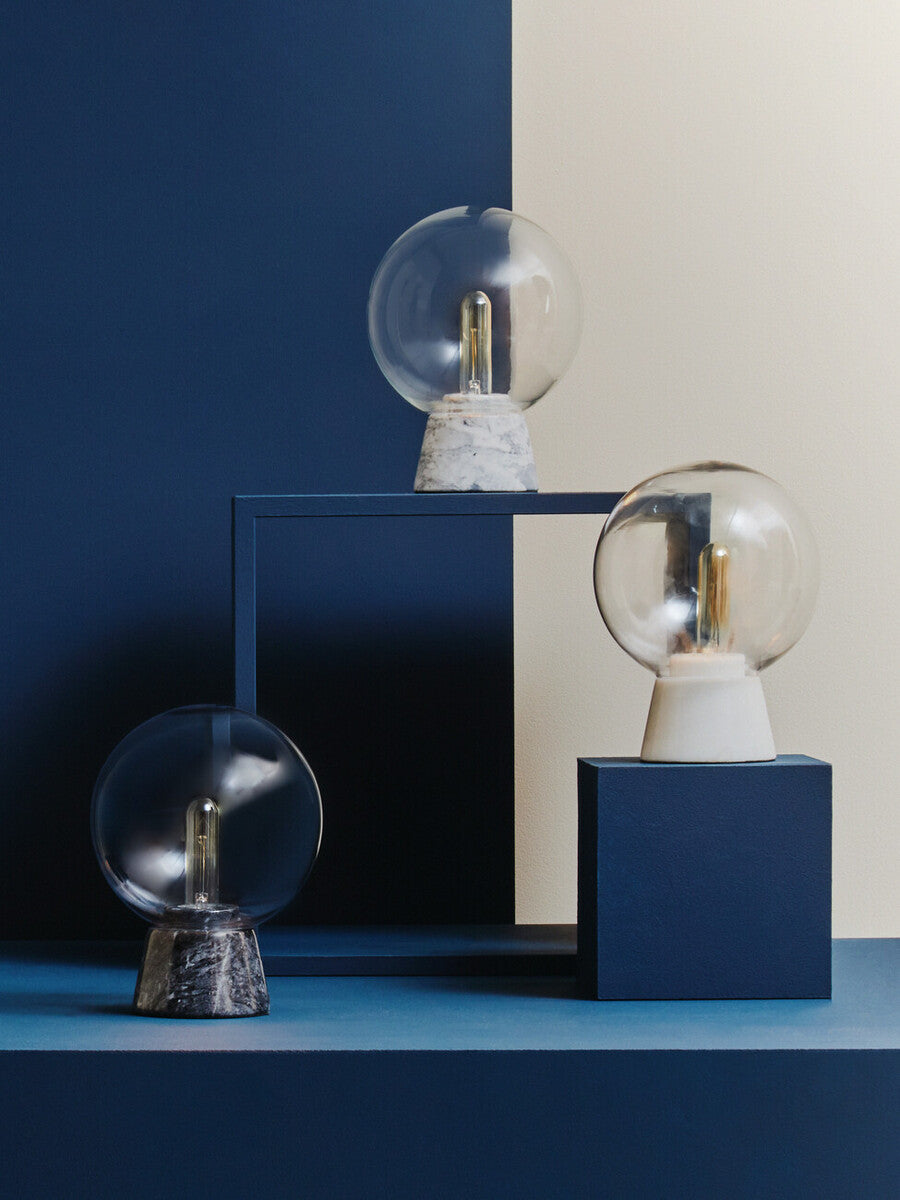 Orsina Lamonte Globe Lamp – Modern Glass & Black Marble Table Light