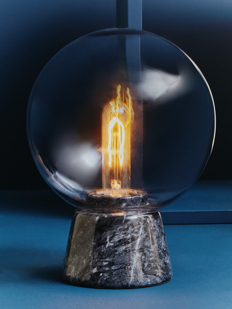 Orsina Lamonte Globe Lamp – Modern Glass & Black Marble Table Light