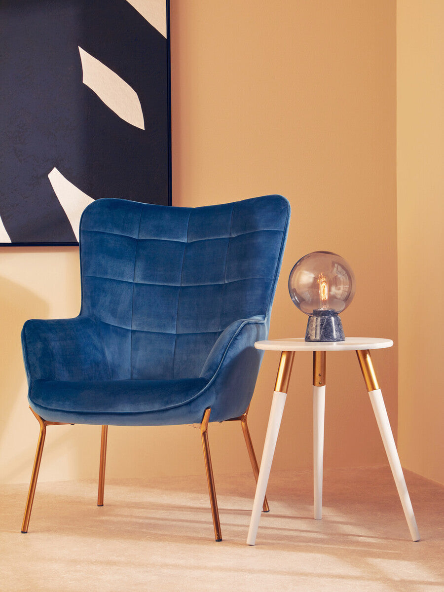 Orsina Lamonte Globe Lamp – Modern Glass & Black Marble Table Light