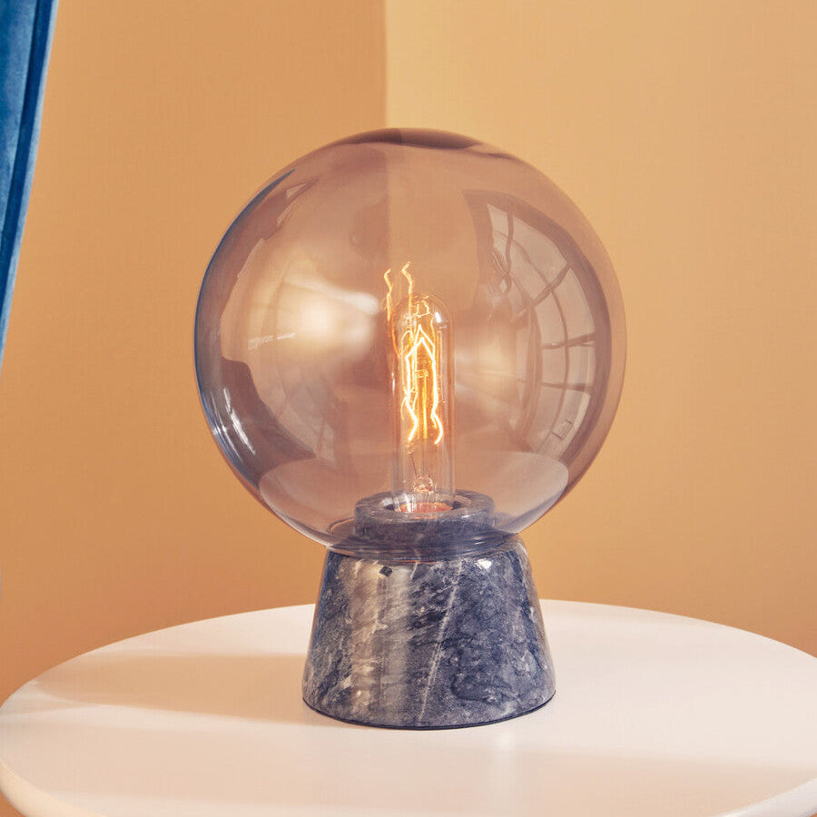 Orsina Lamonte Globe Lamp – Modern Glass & Black Marble Table Light