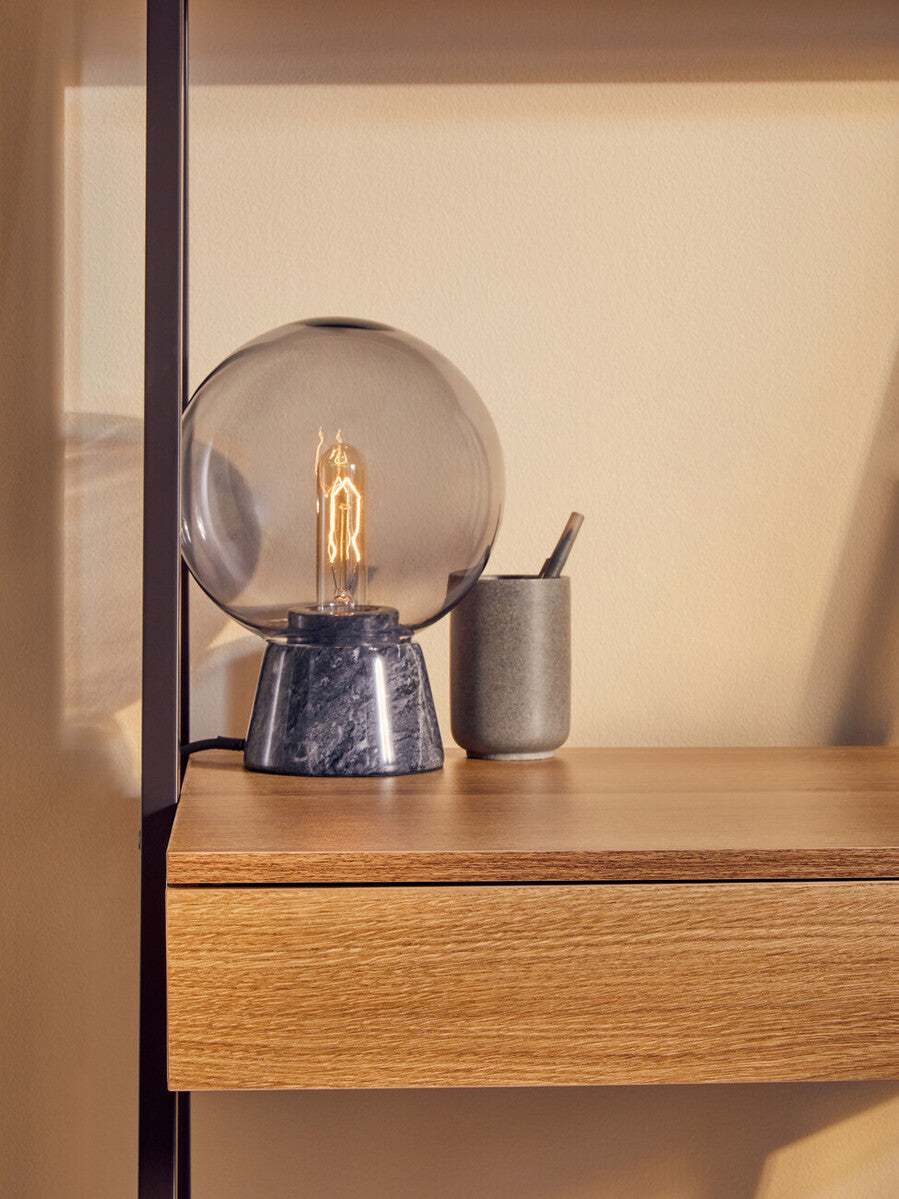 Orsina Lamonte Globe Lamp – Modern Glass & Black Marble Table Light