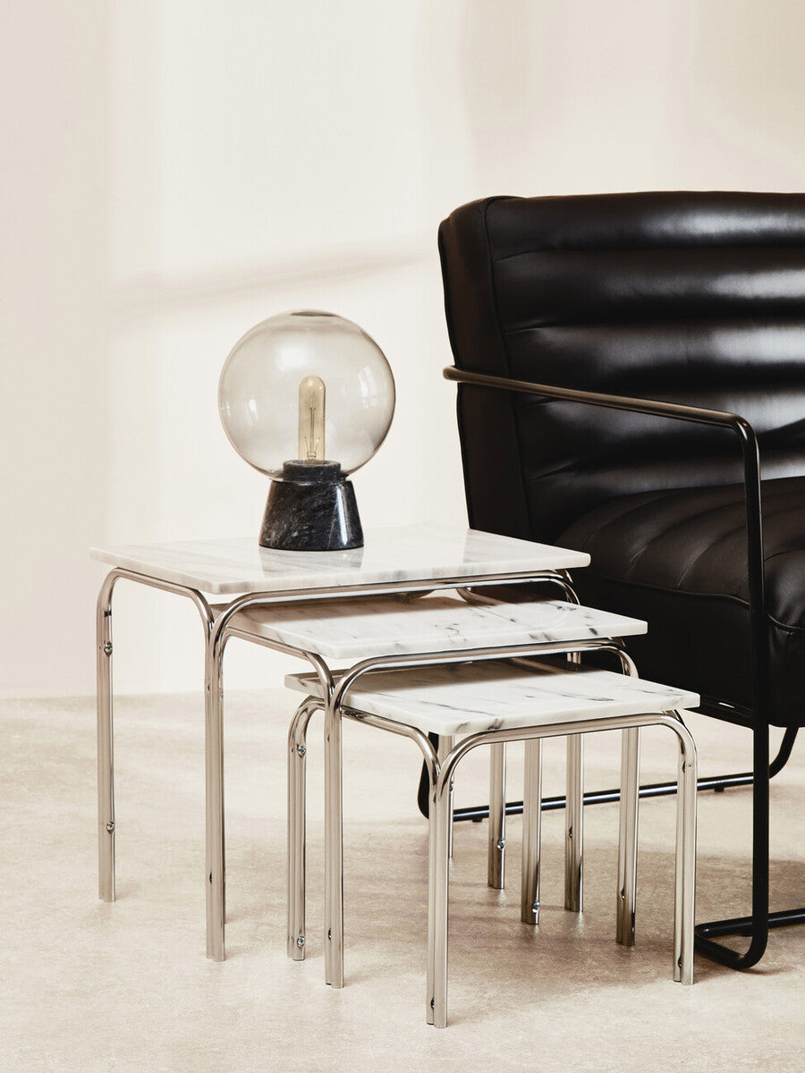 Orsina Lamonte Globe Lamp – Modern Glass & Black Marble Table Light