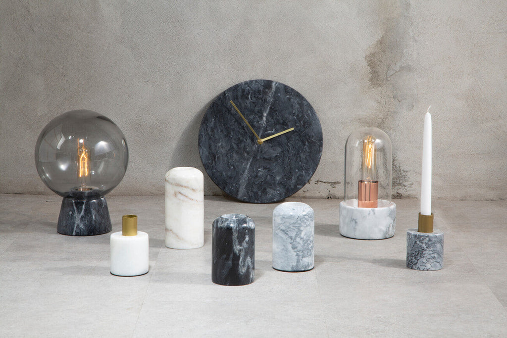 Orsina Lamonte Globe Lamp – Modern Glass & Black Marble Table Light