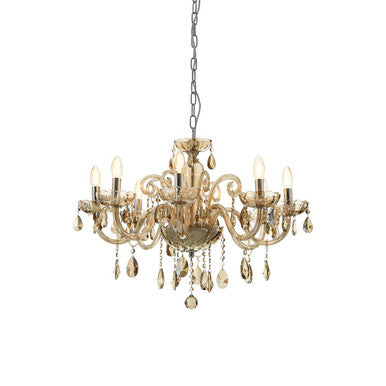 Orsina Murano 8-Bulb Cognac Glass and K9 Crystal Chandelier