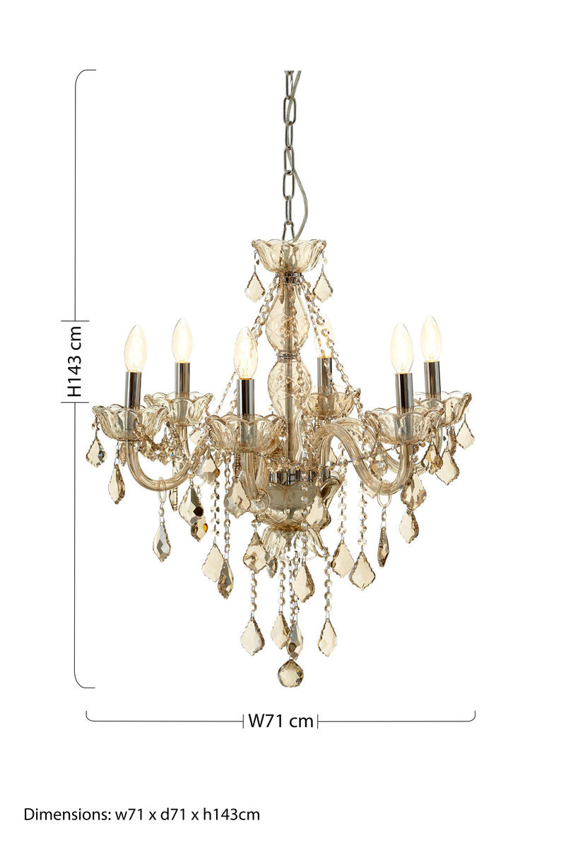 Orsina Murano 8-Bulb Cognac Glass and K9 Crystal Chandelier