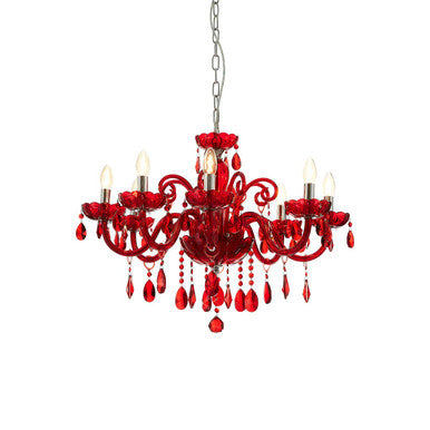 Orsina Murano Red Crystal Glass Chandelier – 8 Bulb Chrome Lighting