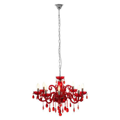 Orsina Murano Red Crystal Glass Chandelier – 8 Bulb Chrome Lighting