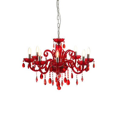 Orsina Murano Red Crystal Glass Chandelier – 8 Bulb Chrome Lighting