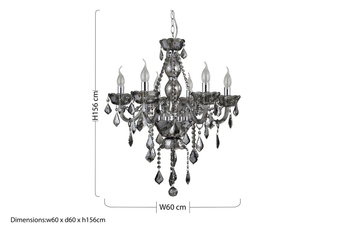 Orsina Murano Smoked Chrome and K9 Crystal 6-Light Chandelier