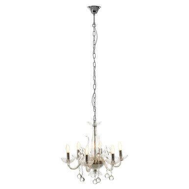 Orsina Murano 6-Bulb Clear K9 Crystal Chandelier | Glass Ceiling Light