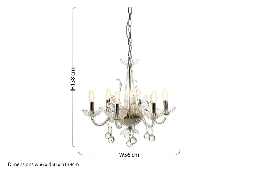 Orsina Murano 6-Bulb Clear K9 Crystal Chandelier | Glass Ceiling Light