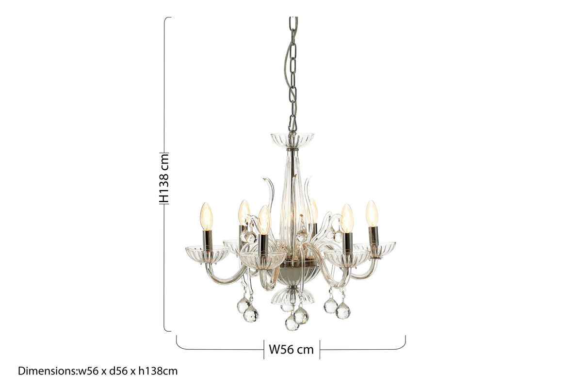 Orsina Murano 6-Bulb Clear K9 Crystal Chandelier | Glass Ceiling Light