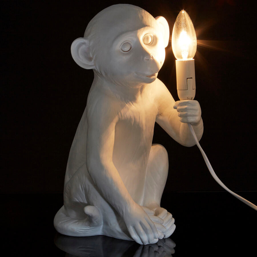 Orsina Monkey Table Lamp – Boho White Finish Animal Statement Decor