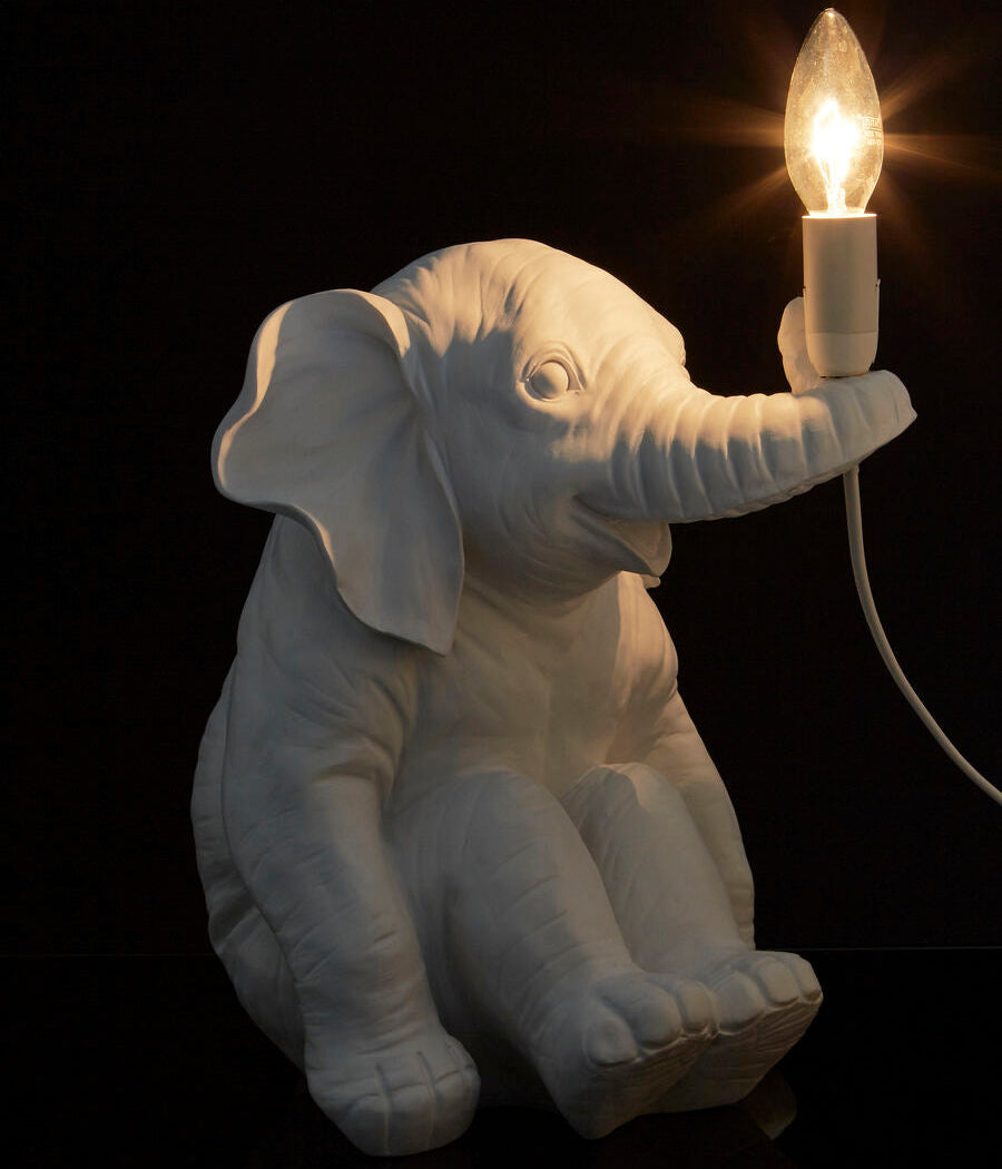 Orsina Boho Elephant Table Lamp – White Sculptural Animal Bedside Light