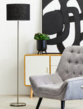 Orsina Forma Floor Lamp – Black Waffle Texture Drum Shade Modern Light