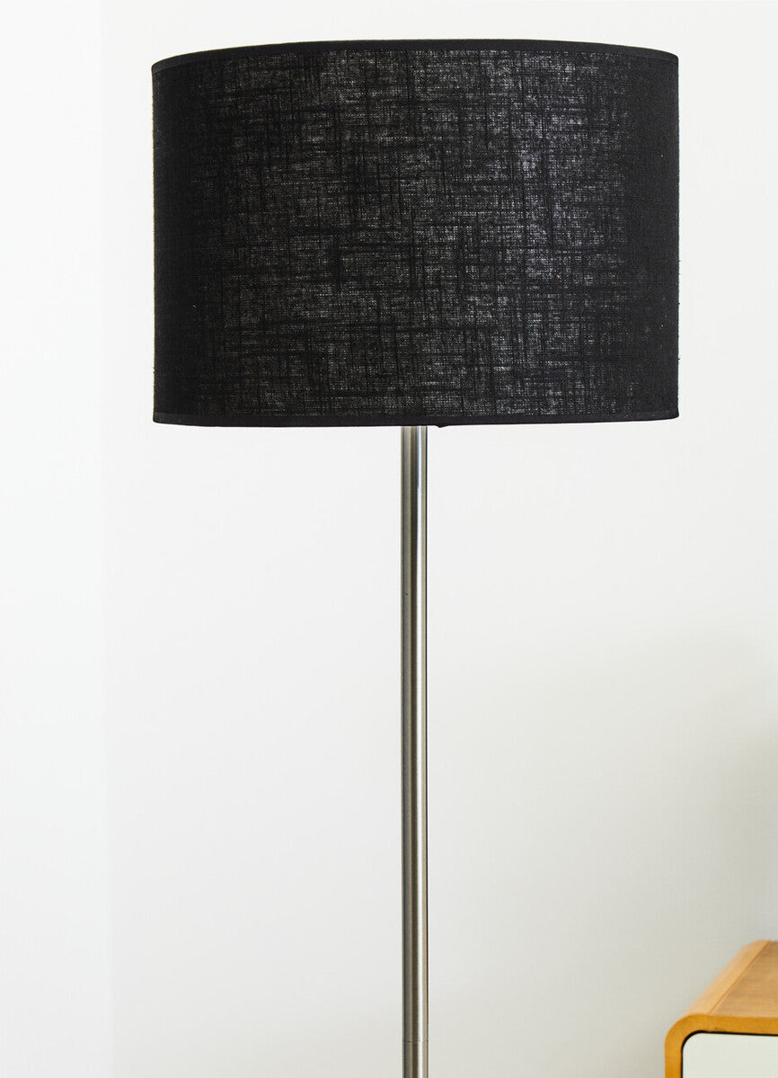 Orsina Forma Floor Lamp – Black Waffle Texture Drum Shade Modern Light