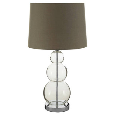 Orsina Luke Table Lamp – Grey Fabric Shade with Glass Orb Base