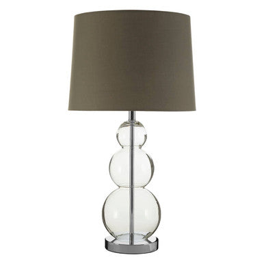 Orsina Luke Table Lamp – Grey Fabric Shade with Glass Orb Base