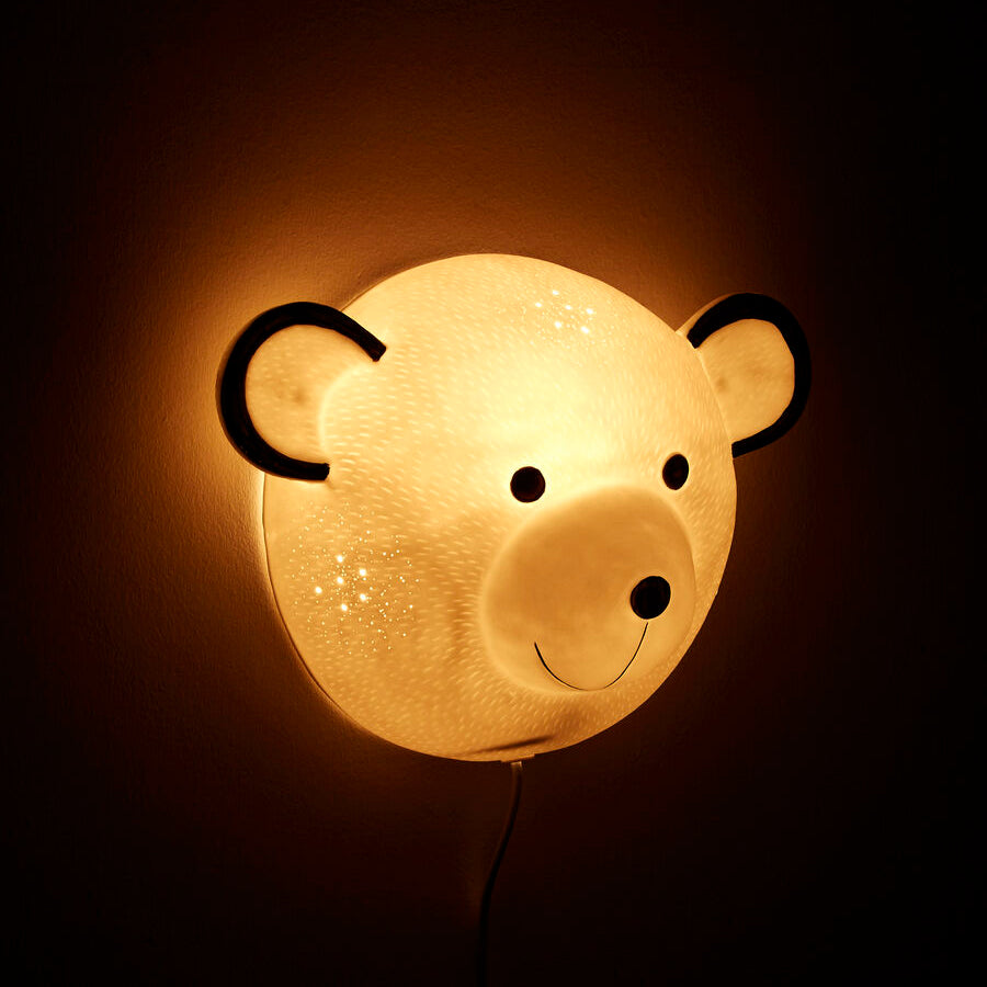 Orsina Ola Kids Ceramic Bear Wall Night Light – White Nursery Lamp