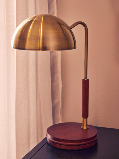 Orsina Sydnee Antique Brass Task Lamp with Wood Base - Desk Light