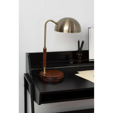 Orsina Sydnee Antique Brass Task Lamp with Wood Base - Desk Light