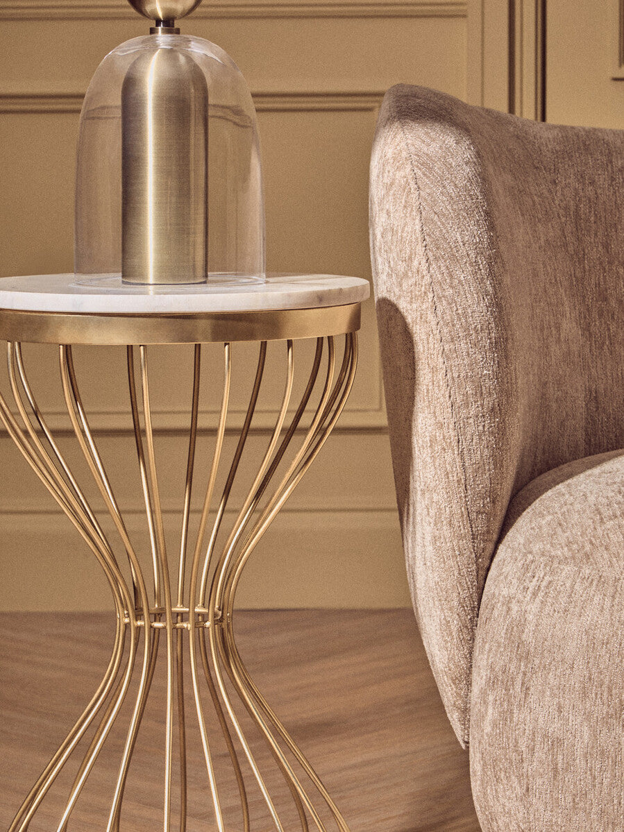 Orsina Sellis Table Lamp – Clear Glass & Antique Brass Metal