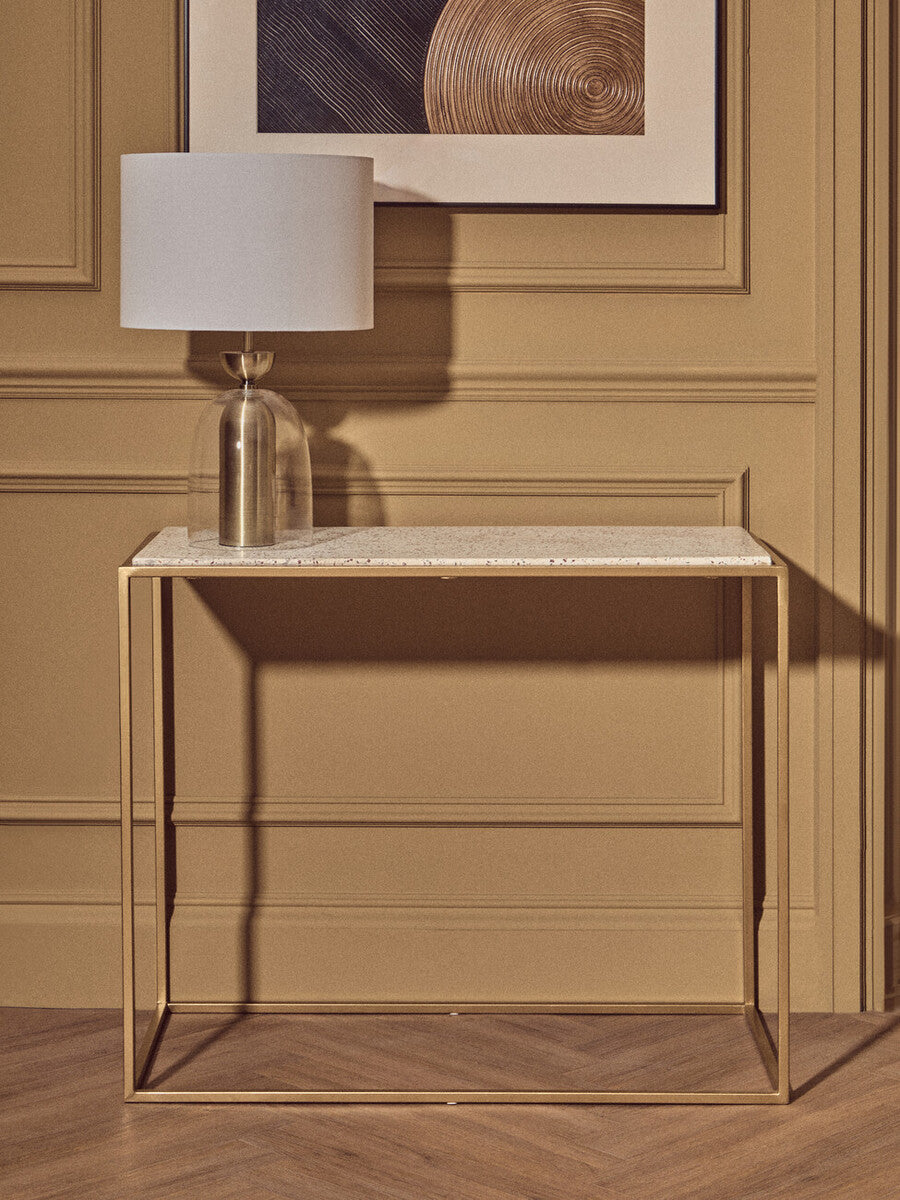 Orsina Sellis Table Lamp – Clear Glass & Antique Brass Metal