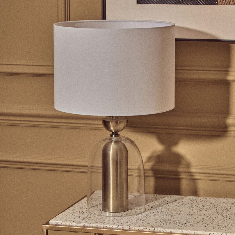 Orsina Sellis Table Lamp – Clear Glass & Antique Brass Metal