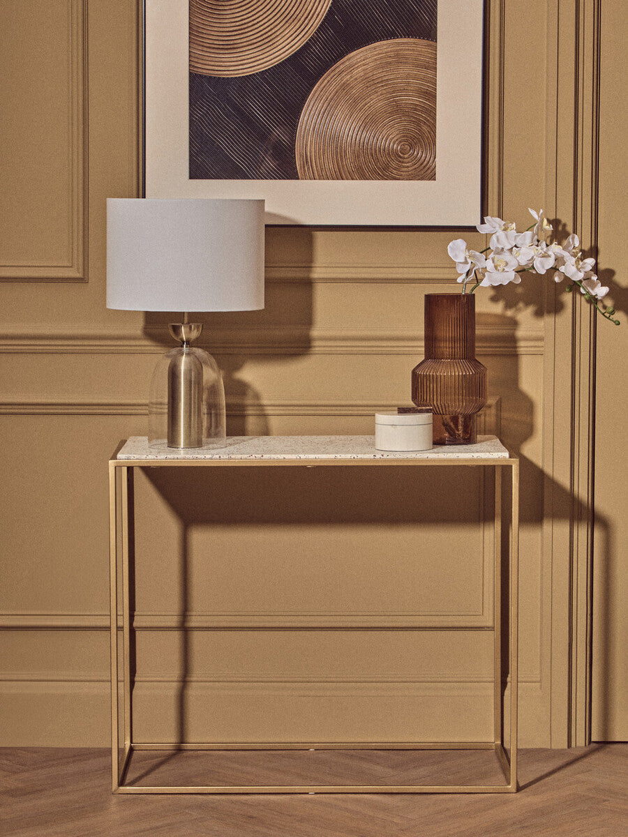Orsina Sellis Table Lamp – Clear Glass & Antique Brass Metal