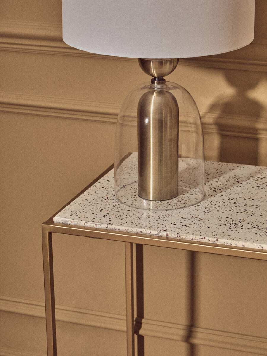 Orsina Sellis Table Lamp – Clear Glass & Antique Brass Metal