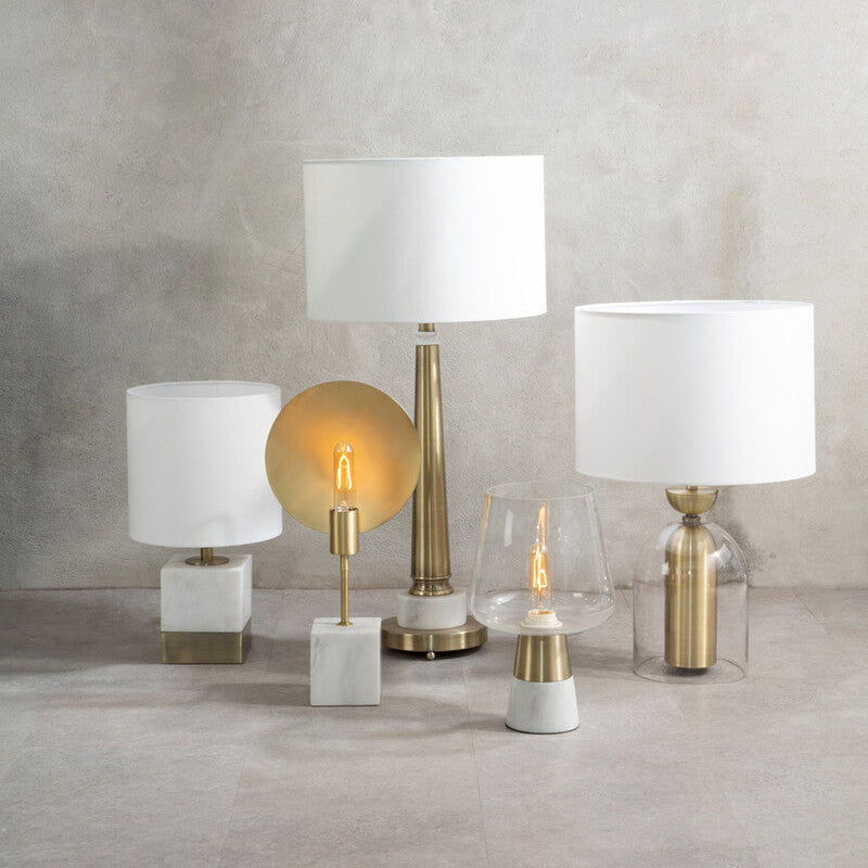 Orsina Sakida Classic Table Lamp | Linen Shade & Brushed Conical Base