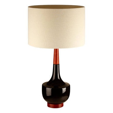 Orsina Sirus Ceramic and Wood Table Lamp with Cream Linen Shade