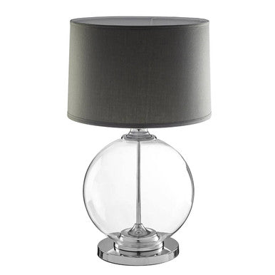 Orsina Edna Glass Table Lamp | Modern Grey Linen Shade & Black Accents