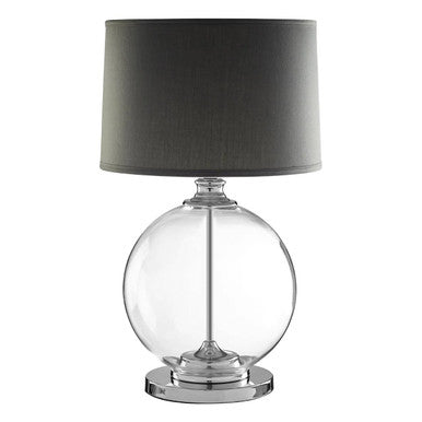 Orsina Edna Glass Table Lamp | Modern Grey Linen Shade & Black Accents